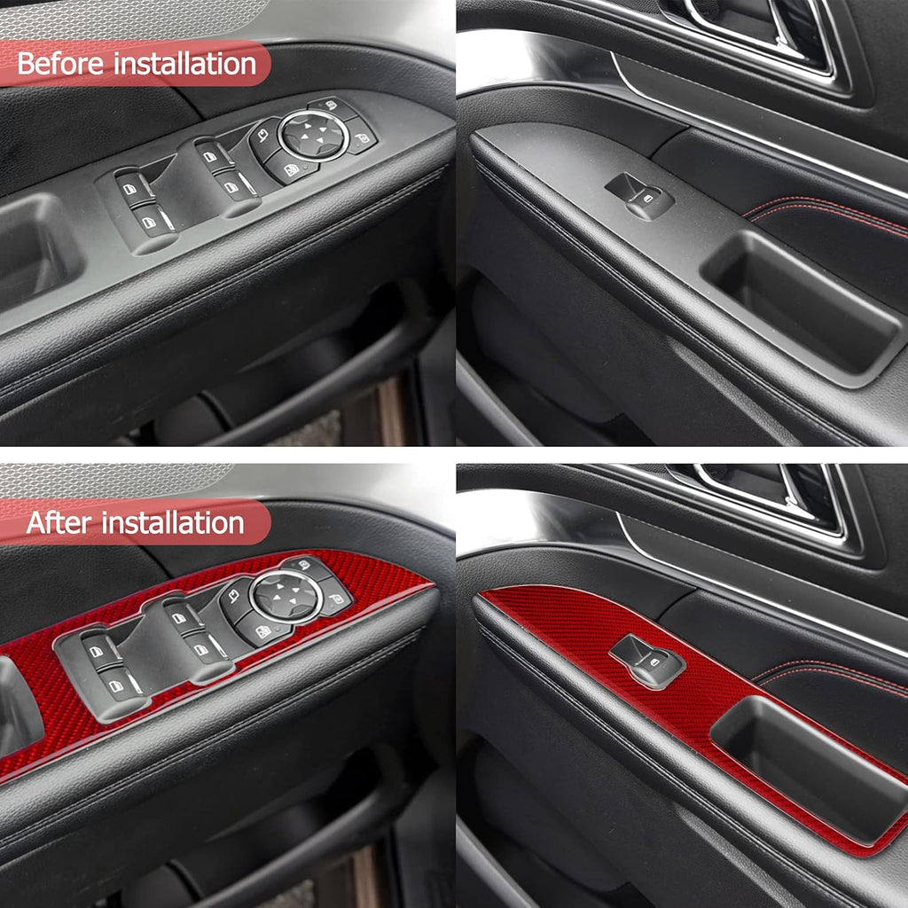 Carbon Fiber Door Window Lift Control Panel Cover Trim Sticker (Red) Pack of 2 Q69213