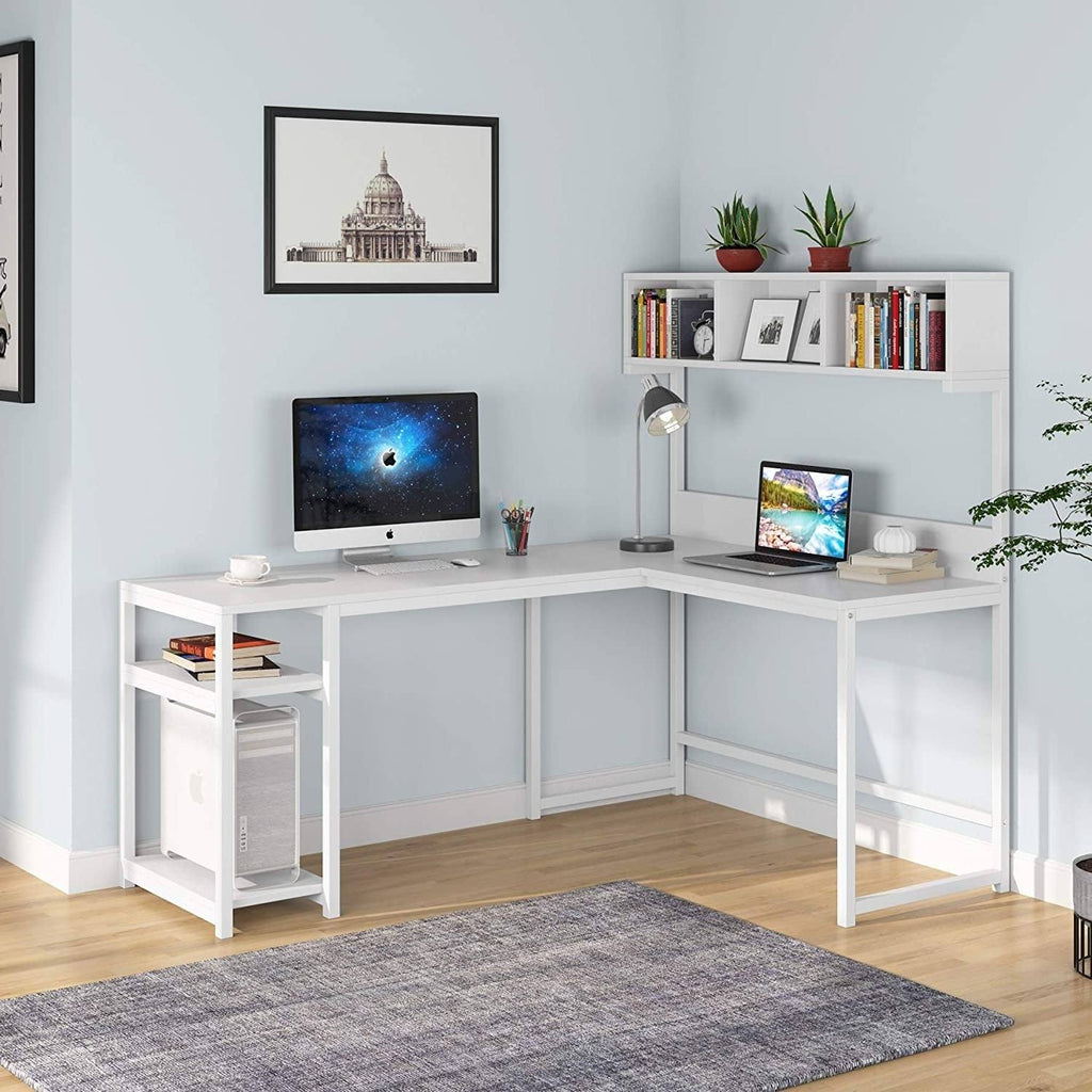 L Shaped Desk with Storage Hutch Shelf W1026