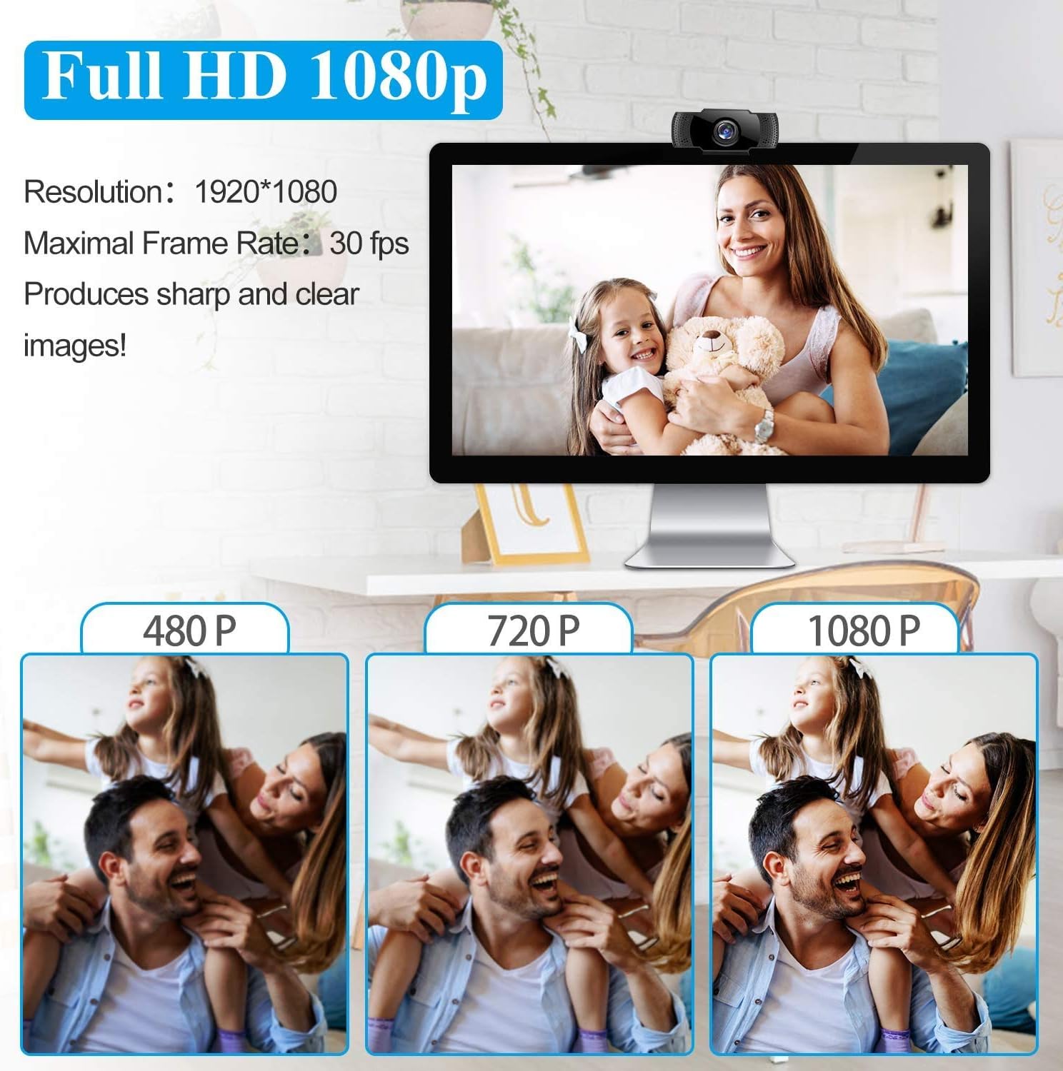 1080P Webcam with Microphone, USB2.0, Rotatable, Pack of 2 B72350