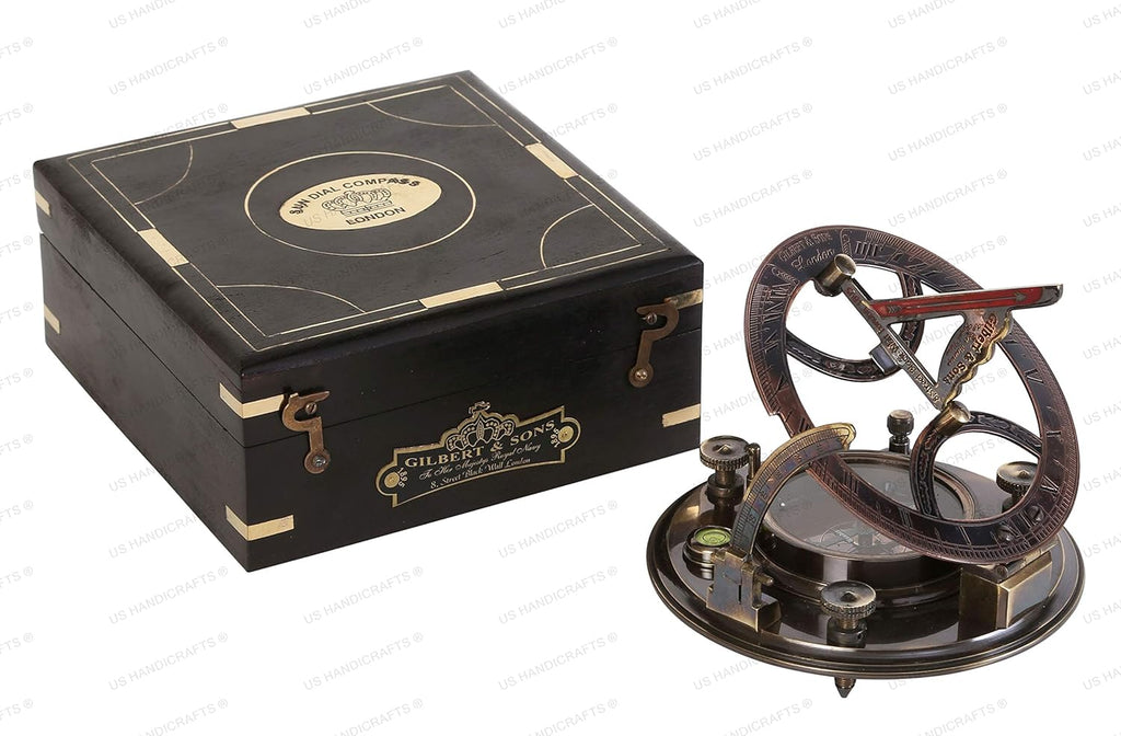 Sundial Compass with Black Wooden Case Brass Sundial V81550