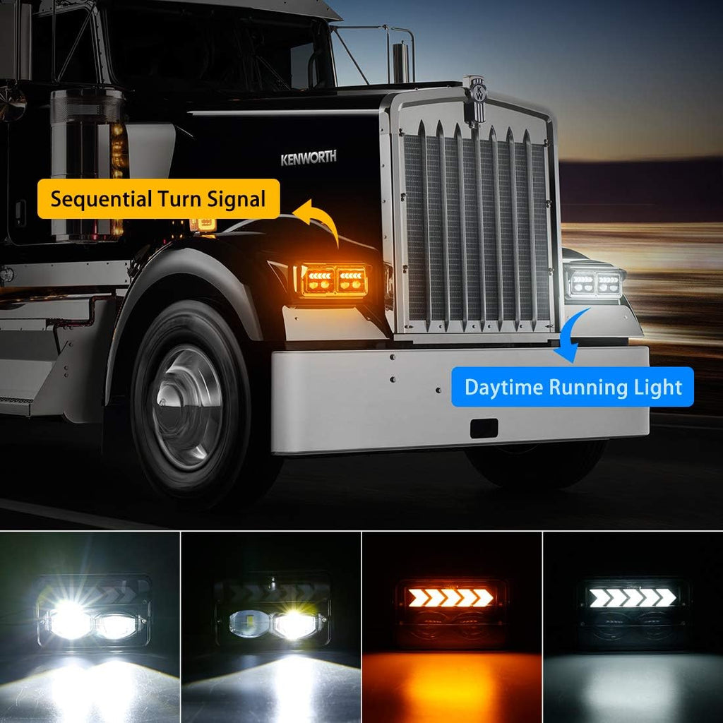 4pcs 4x6 inch LED Headlights Hi/Lo Beam Halo DRL Turn Signal Rectangular Replacement K83466