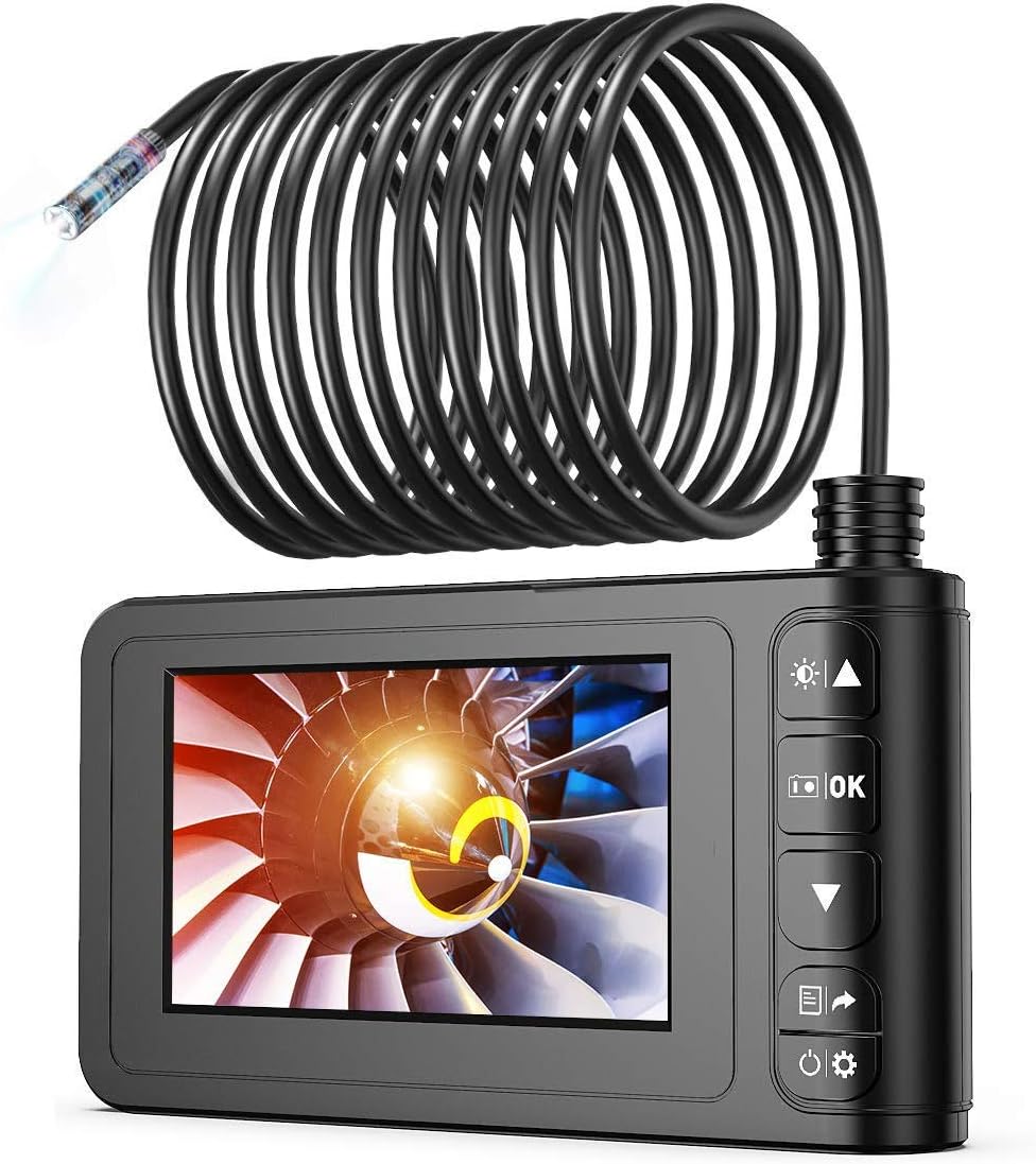 Industrial Endoscope 33FT, IP67 Waterproof 4.3 LCD Screen HD Snake Camera with 6 LED Lights, Semi-Rigid Cable V84395