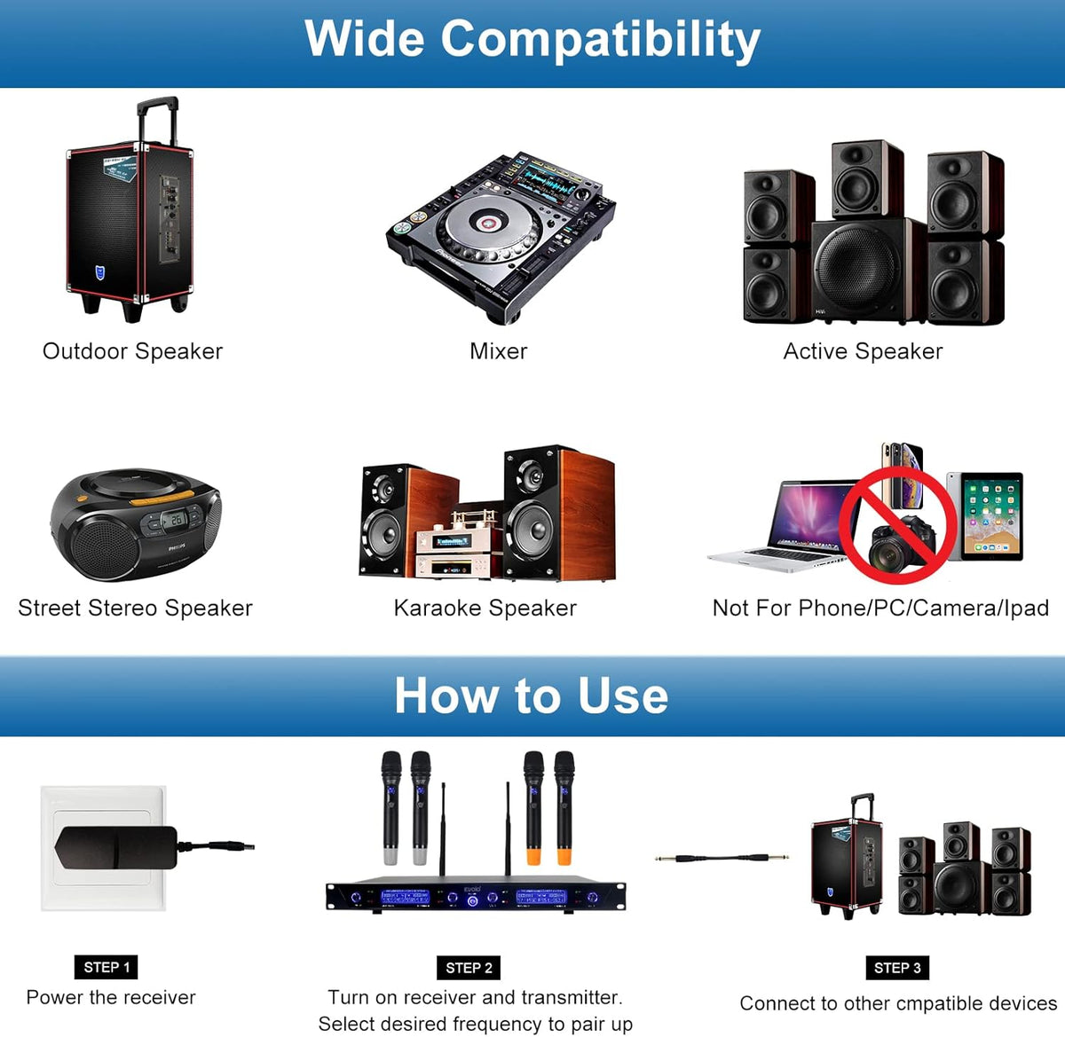 4 Adjustable Channel UHF Wireless Microphone System with 4 Metal Handheld Mics J99226