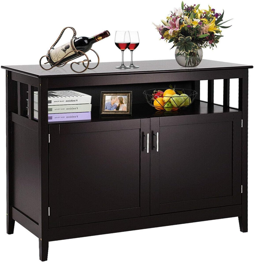 Black Kitchen Storage Sideboard Cabinet with 2 Level Cabinets and Open Shelf R1107