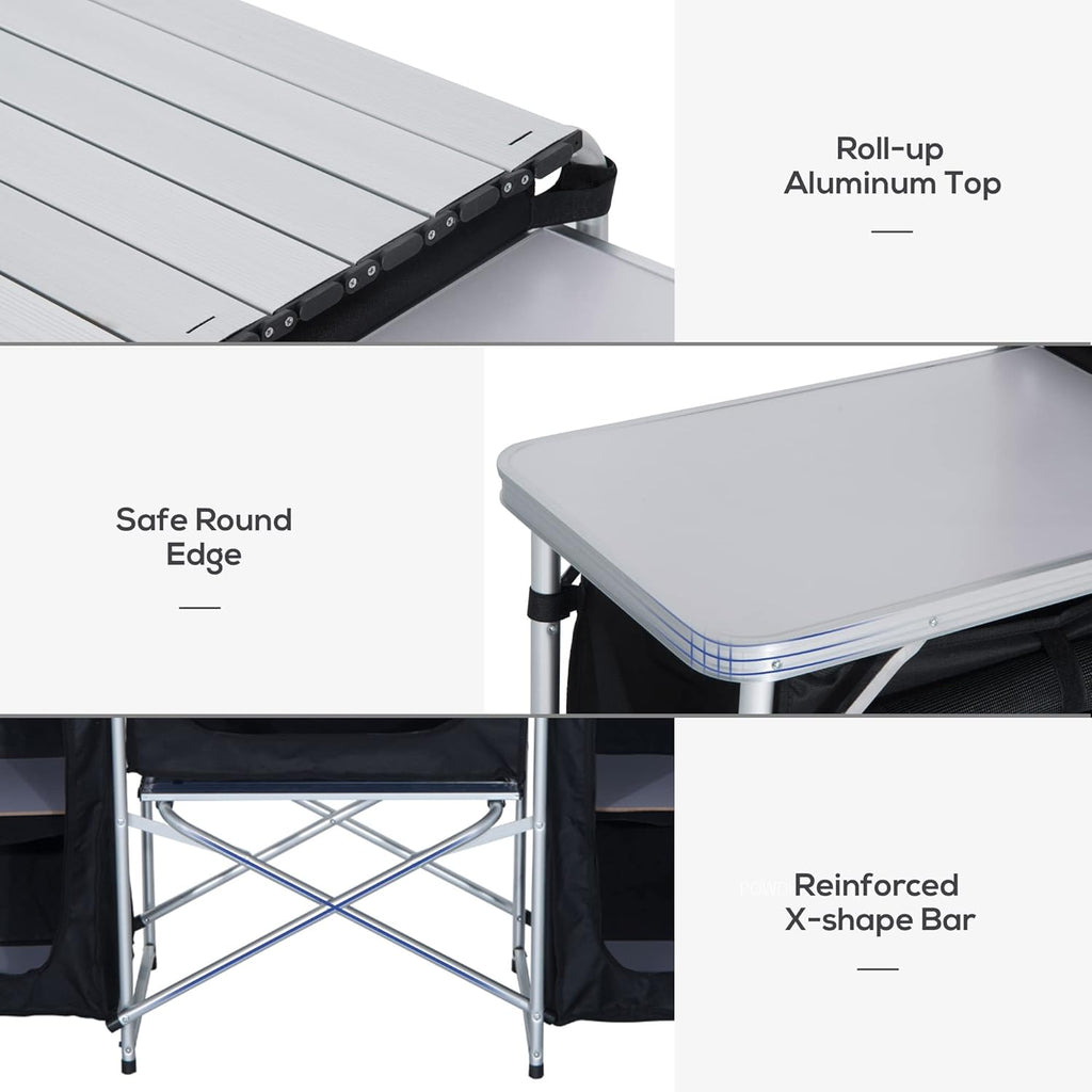 6' Aluminum Portable Camping Kitchen with Windscreen and 5 Cupboards S45095