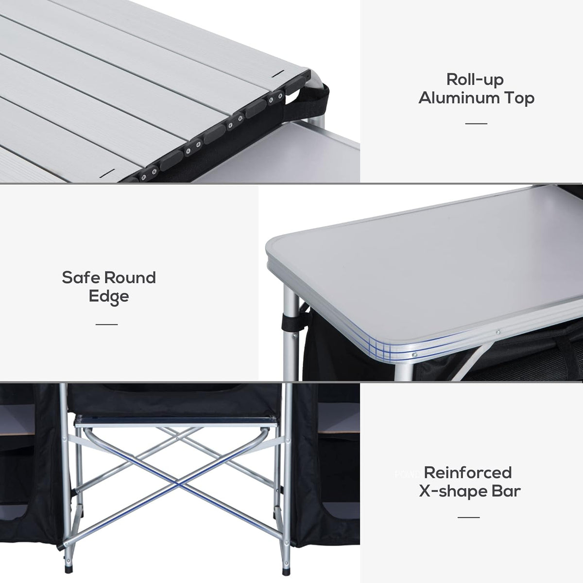 6' Aluminum Portable Camping Kitchen with Windscreen and 5 Cupboards S45095