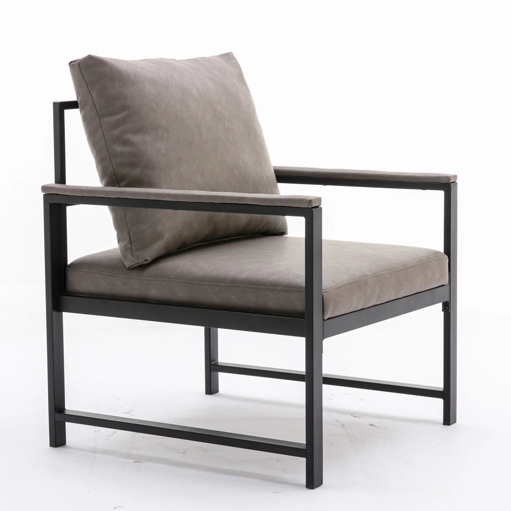 Gray Faux Leather Accent Chair with Black Metal Frame C67469