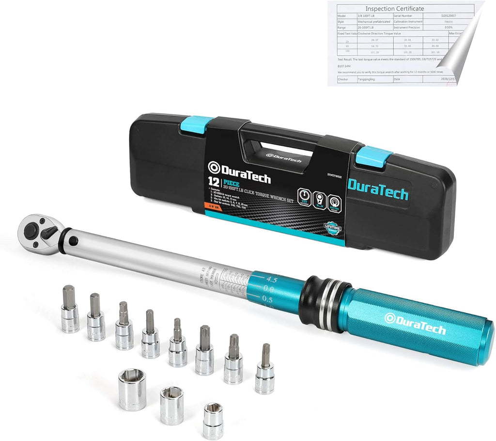 1/2-Inch Drive Click Torque Wrench, 30-160 Ft-lb, with Socket Adapter, Extensions Bar, Storage Case U25620
