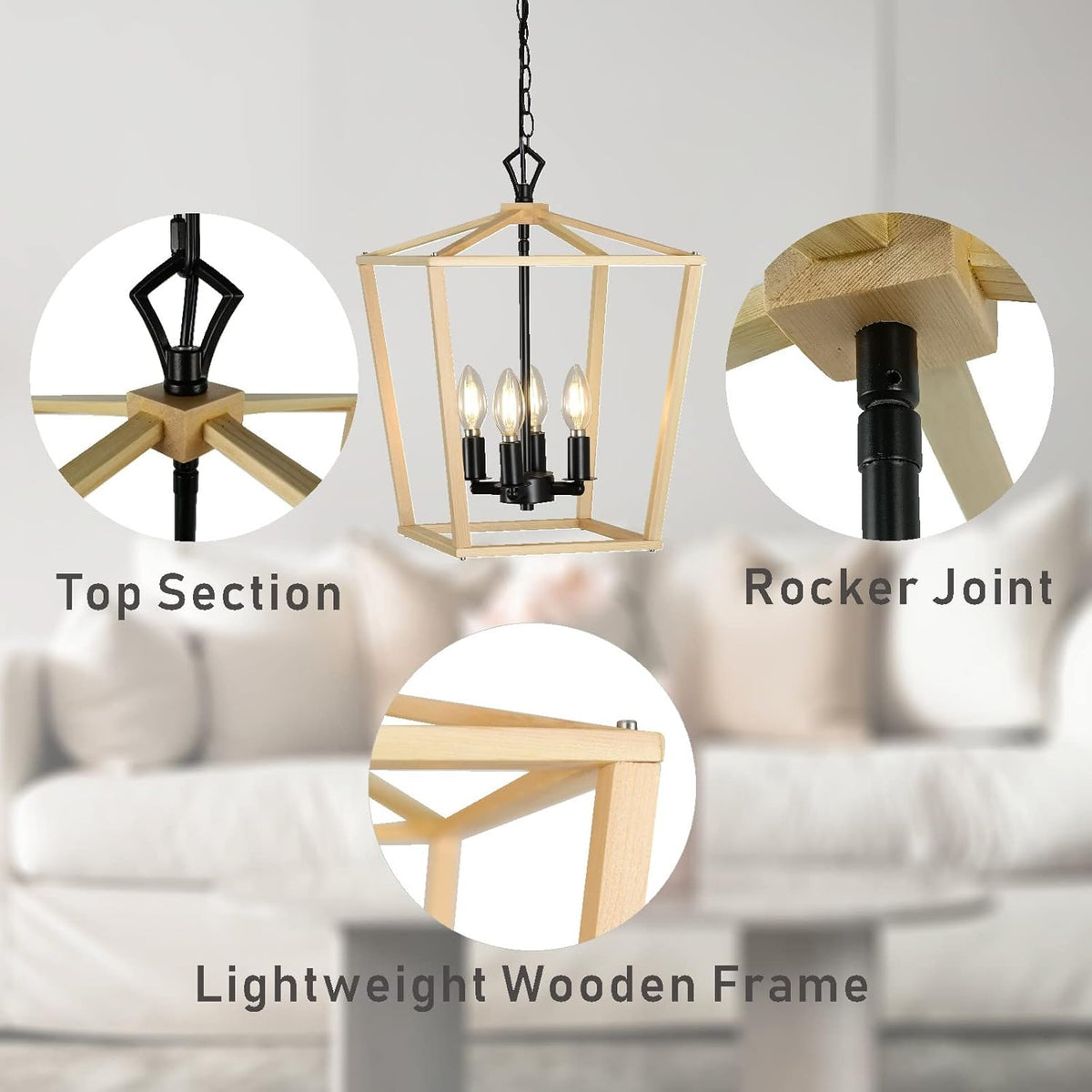 Wooden Lantern Pendant Lighting Ceiling Light Fixture I7439