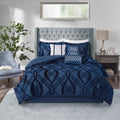 Navy 7 Piece Velvet Comforter Set Q7529