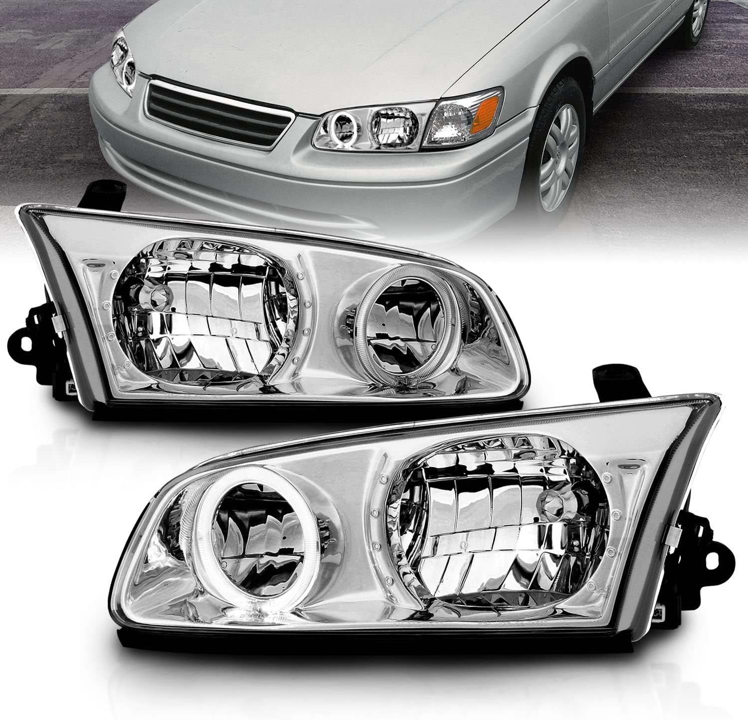 Black LED Halo Replacement Headlights for Toyota Camry Z573068