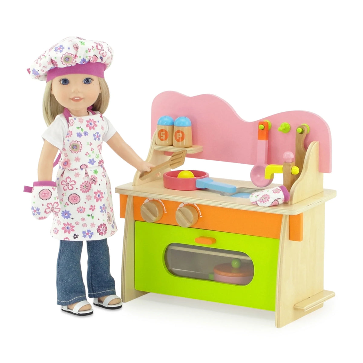 14.5 inch Doll Kitchen Set with Baking Oven, Stove, Sink and Cookware Accessories D726