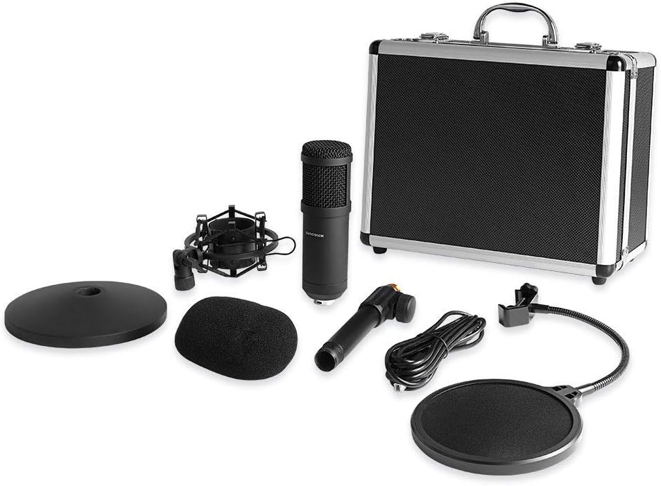 USB Streaming Podcast PC Microphone with Aluminum Storage Case, Studio Cardioid Condenser Mic Kit with Desktop Stand Shock Mount Z8596