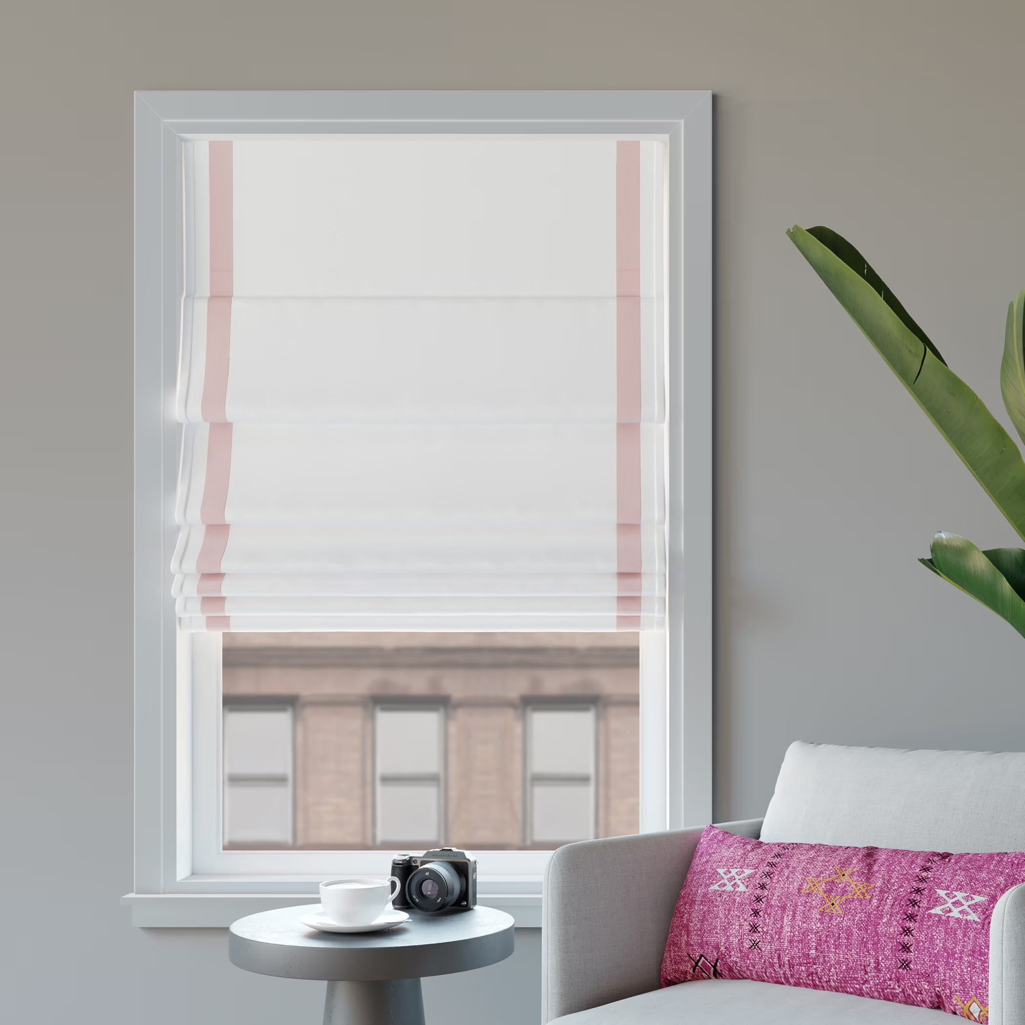 Pink Ribbon Border 100% Blackout Cordless Roman Shade, 39"x64" W64455