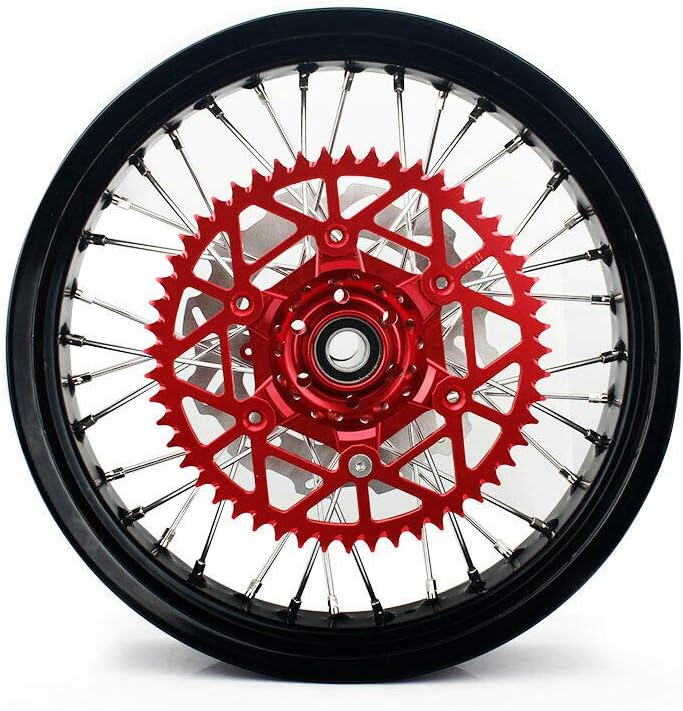 17" Supermoto Wheel Set with Brake Rotors and Rear Sprocket T7617