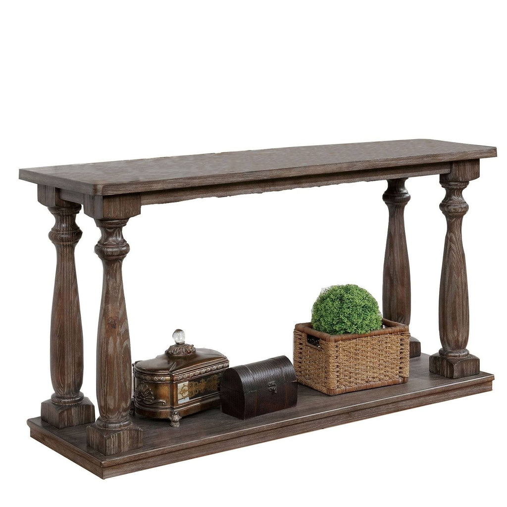 Weathered Brown Sofa Table with Turned Legs and Open Shelf L1965