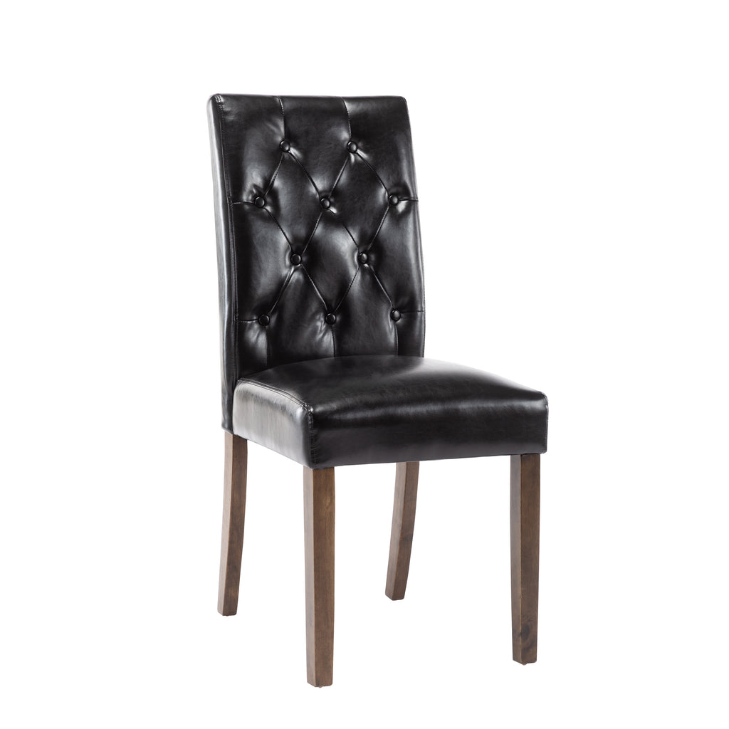 Set Of 2 Dining Chairs With Tall Backs, Button Tufted PU Leather Upholstery And Rubberwood Legs P69976