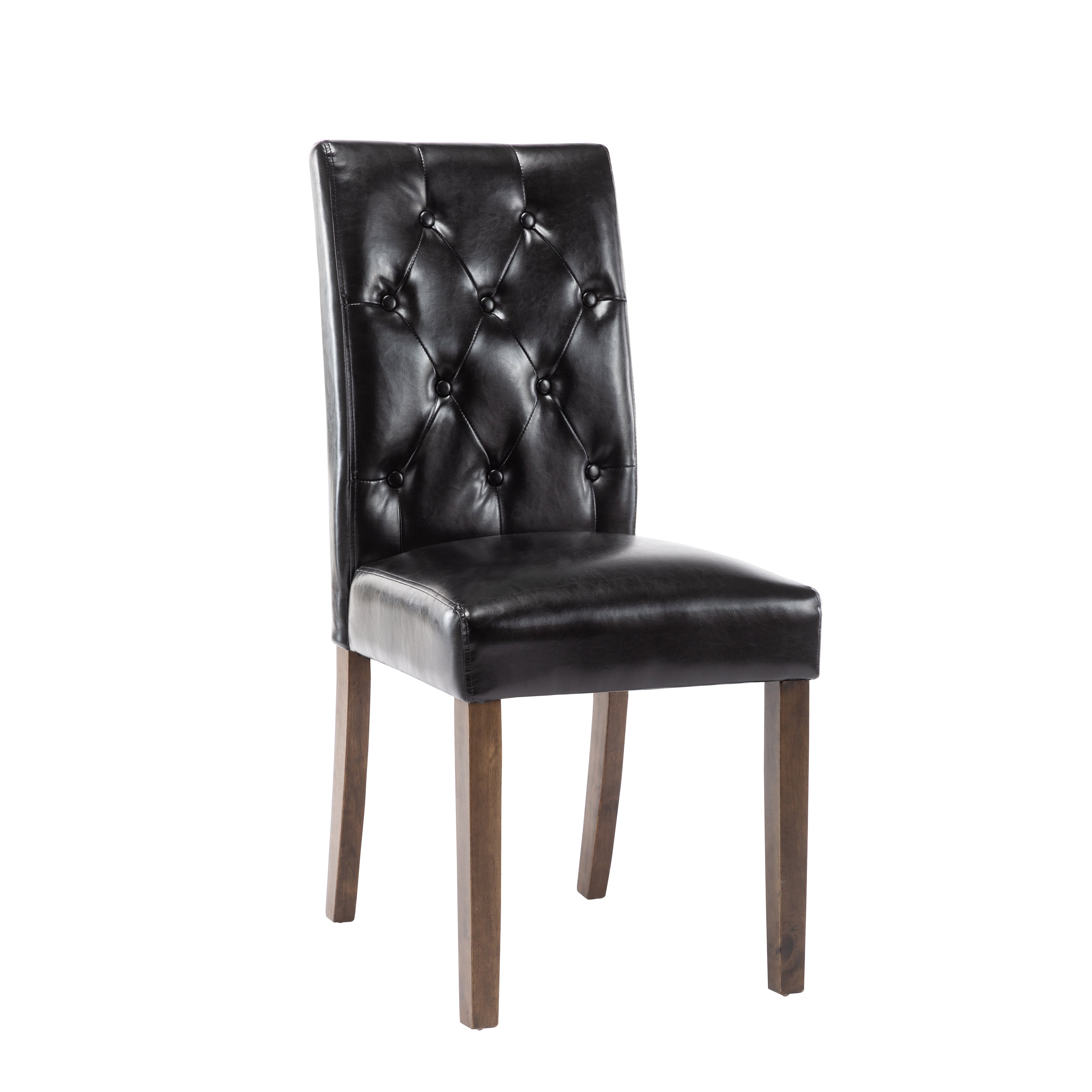 Set Of 2 Dining Chairs With Tall Backs, Button Tufted PU Leather Upholstery And Rubberwood Legs P69976