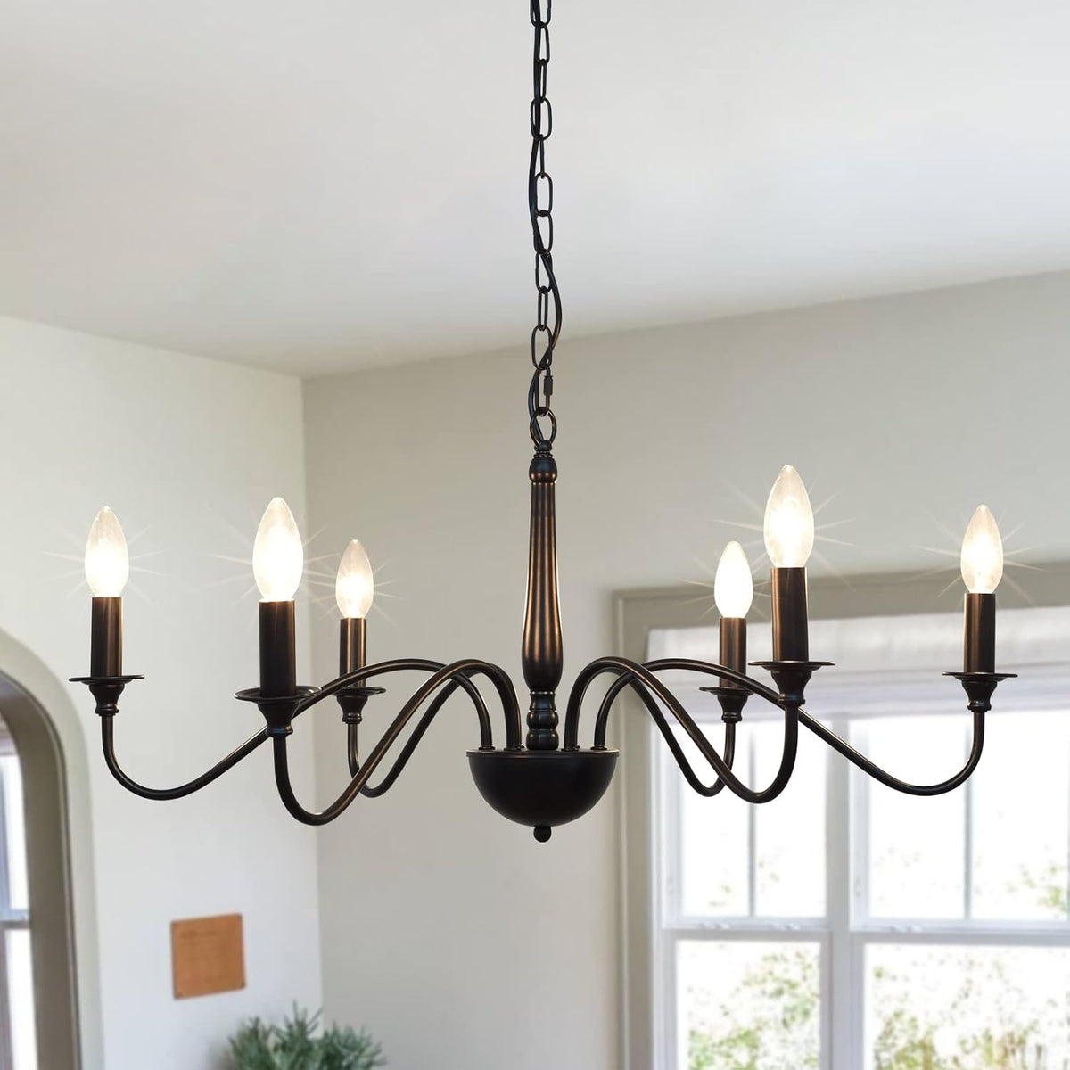 6-Light Black Metal Candle Chandelier Light Fixture F5636