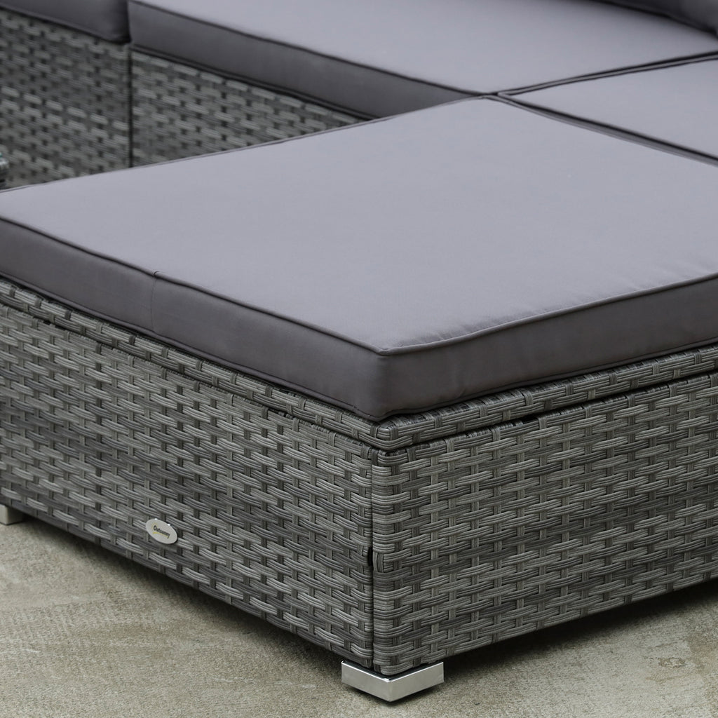 8 Pieces Gray PE Rattan Sectional Sofa with Tempered Glass Table M19518