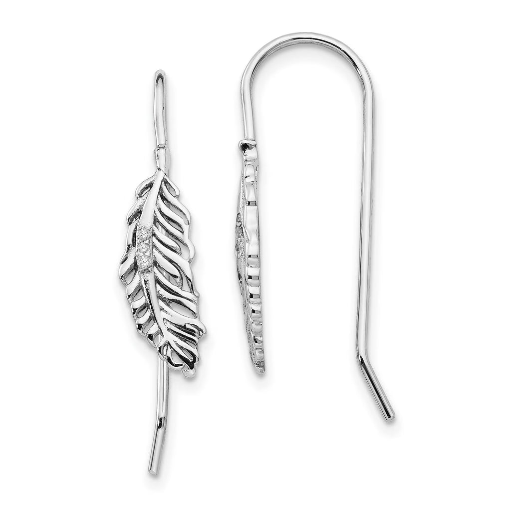 White Ice Diamond Feather Dangle Earrings 29x7 mm X1950