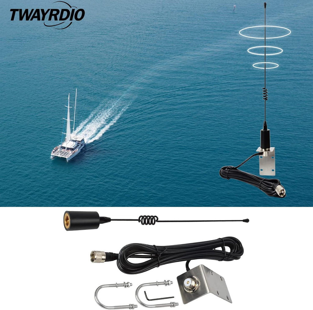 VHF Marine Antenna 156-163MHz 50W with 16.4ft Coaxial Cable and L-Shape Mounting Bracket, Pack of 2 W263743