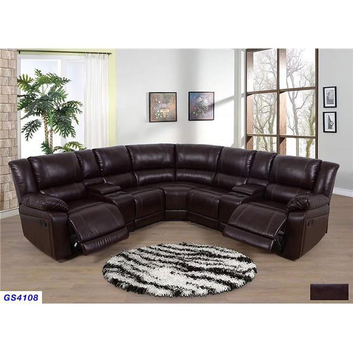 3 Piece Bonded Leather Recliner Sectional Sofa Set with Cup Holder Console G3052