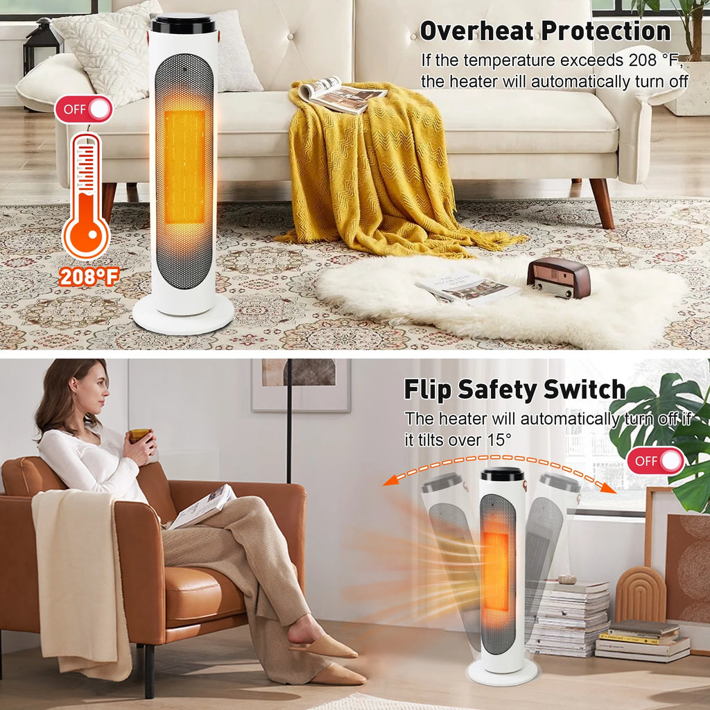 1500W PTC Oscillating Ceramic Space Heater with Remote, 24h Timer D90055
