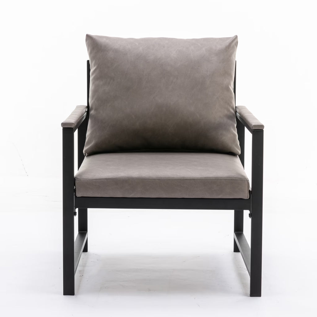Gray Faux Leather Accent Chair with Black Metal Frame C67469