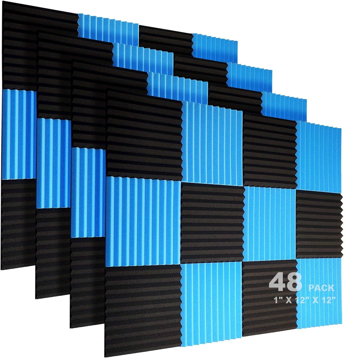 48 Pack Acoustic Foam Panels, 1" X 12" X 12" Black H242