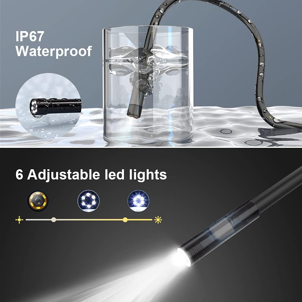 Industrial Endoscope 33FT, IP67 Waterproof 4.3 LCD Screen HD Snake Camera with 6 LED Lights, Semi-Rigid Cable V84395