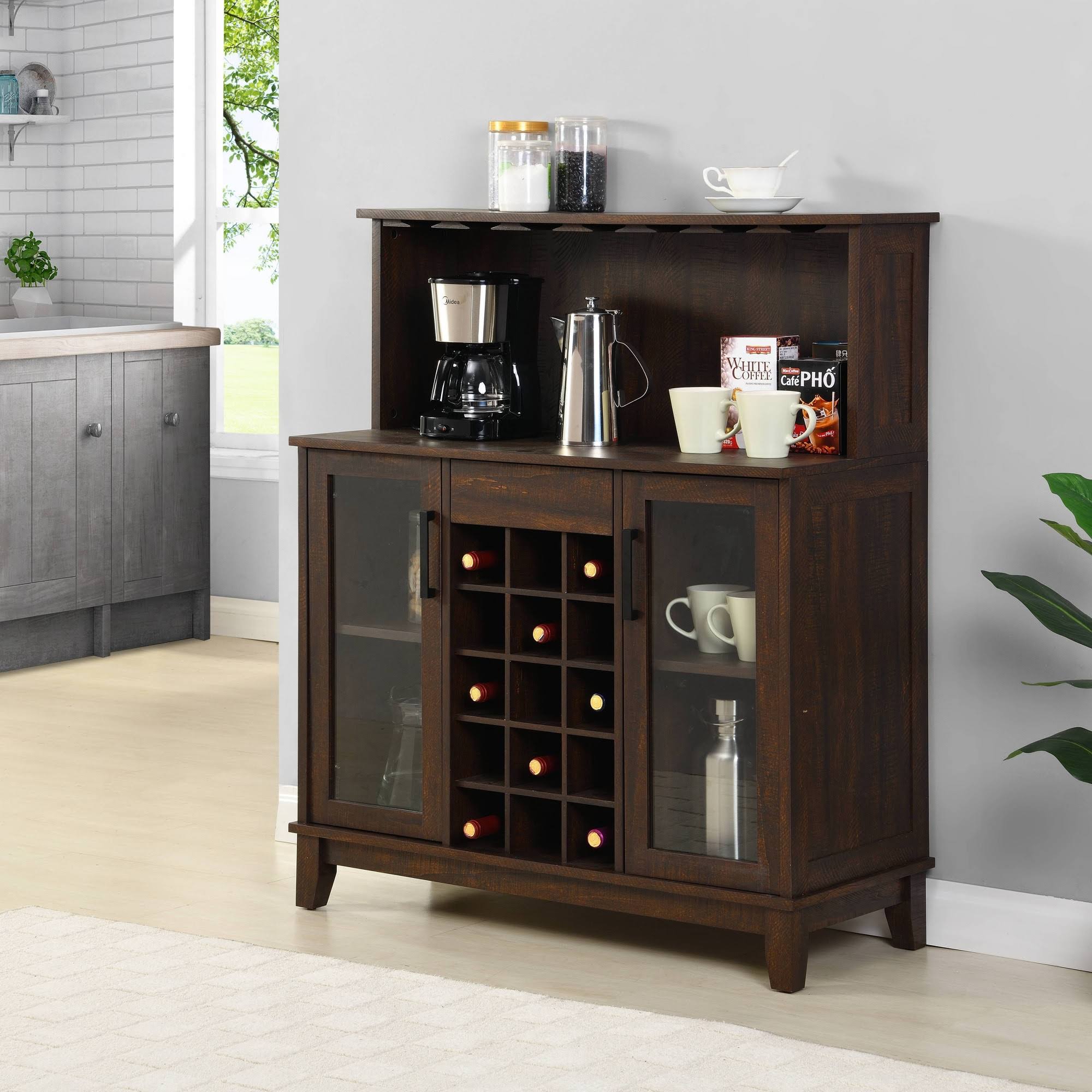 Mahogany Wine Bar Cabinet with Glass Doors D22610