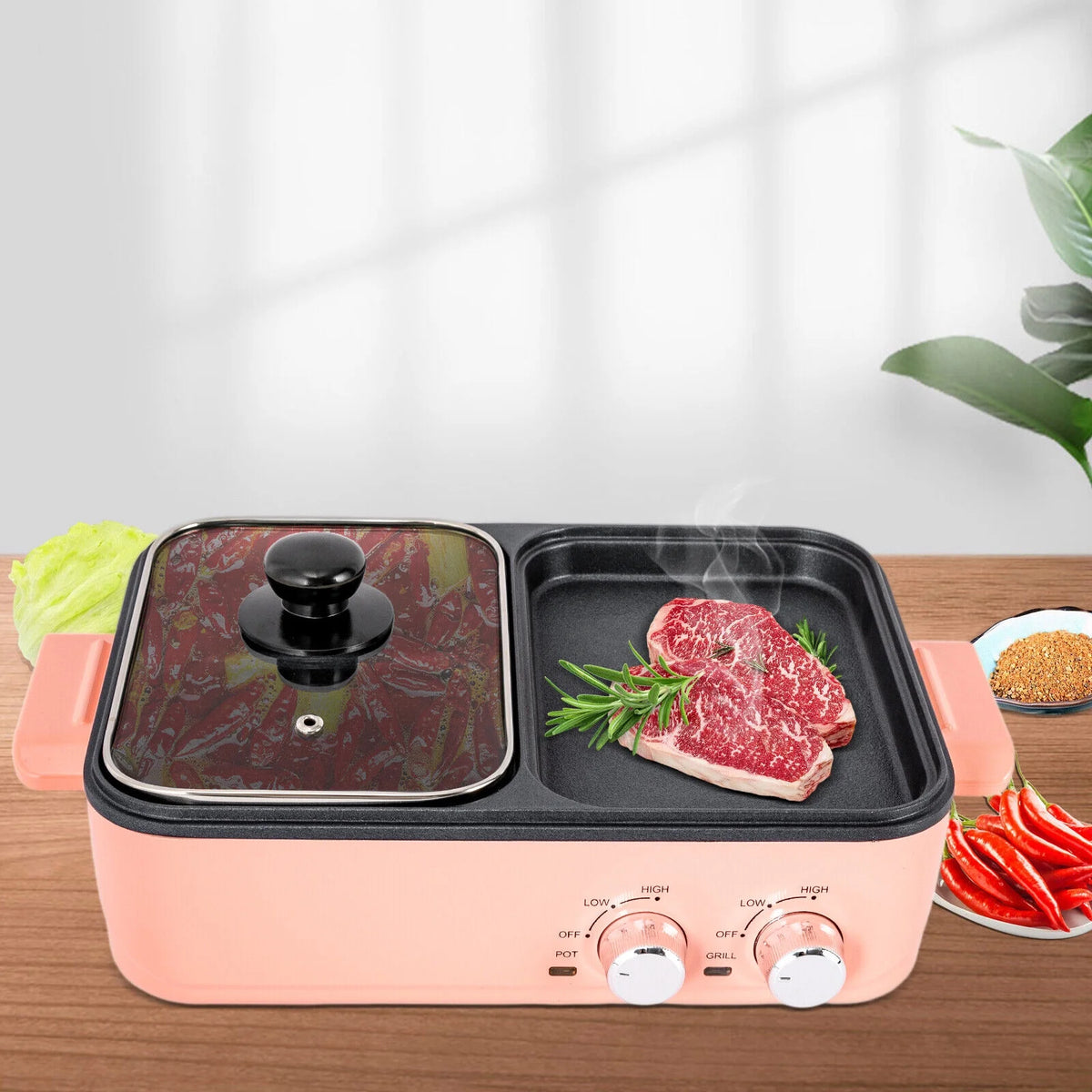 2 in 1 Portable Electric Hot Pot Barbecue Grill Non-Stick Pan N2408