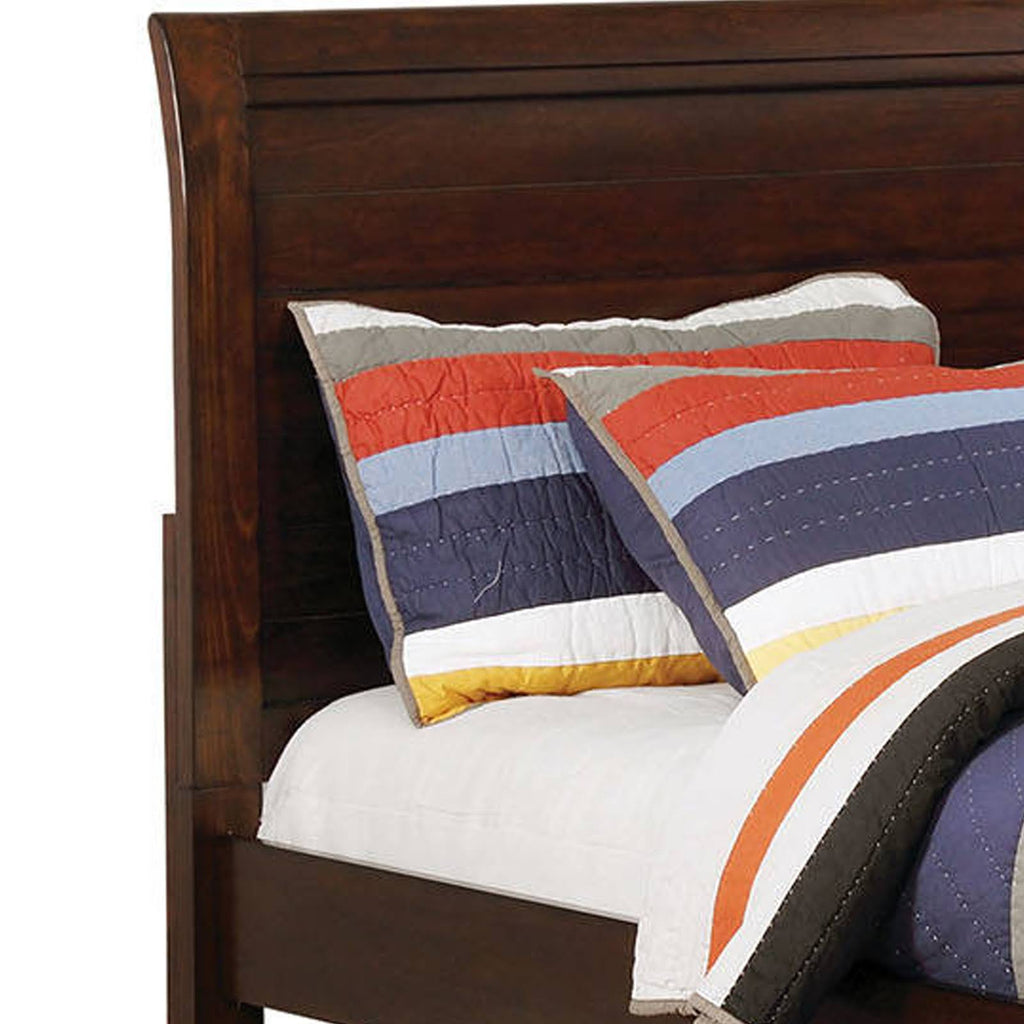 Cherry Brown Twin Bed with Plank Style Headboard J3949