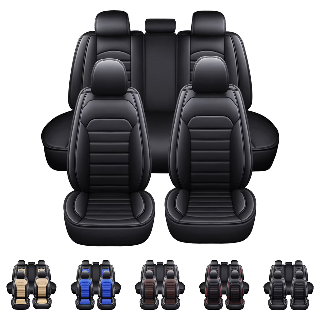 Black Waterproof Pu Leather Full Set Car Seat Covers D66618