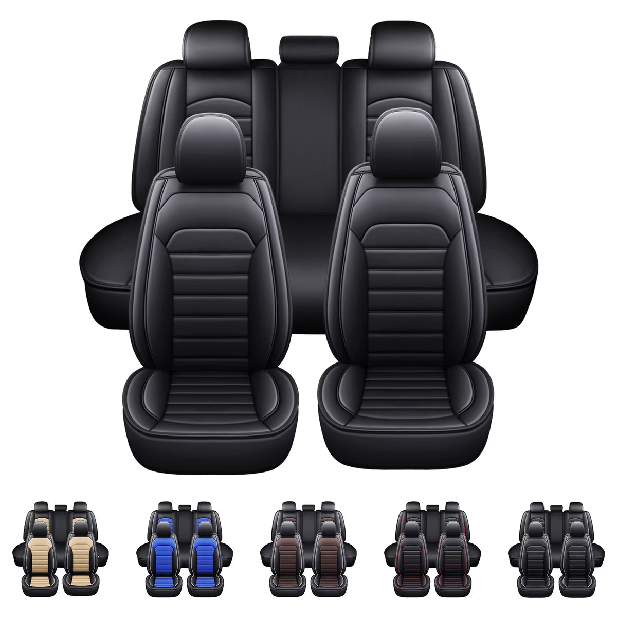 Black Waterproof Pu Leather Full Set Car Seat Covers D66618