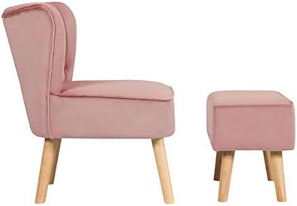 Pink Velvet Accent Chair with Ottoman Z596345