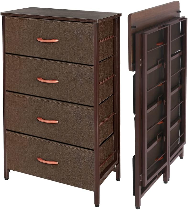 Foldable 4 Drawers Storage Organizer Unit Vertical Dresser Coffee A903
