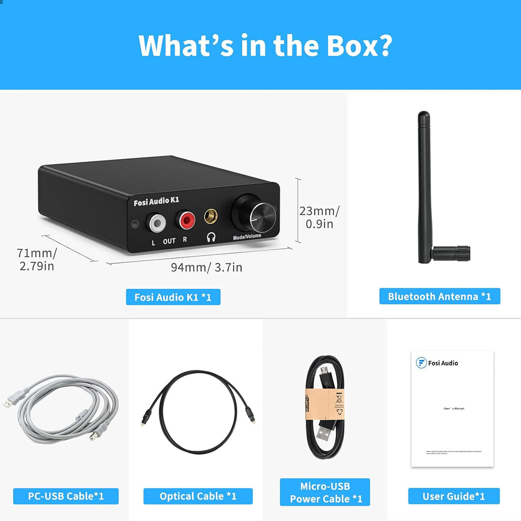 Bluetooth 5.0 DAC Headphone Amplifier Preamplifier 24-Bit 192 KHz USB Optical Coaxial to RCA AUX Digital-to-Analog Audio Converter Adapter Pack of 2 O579776