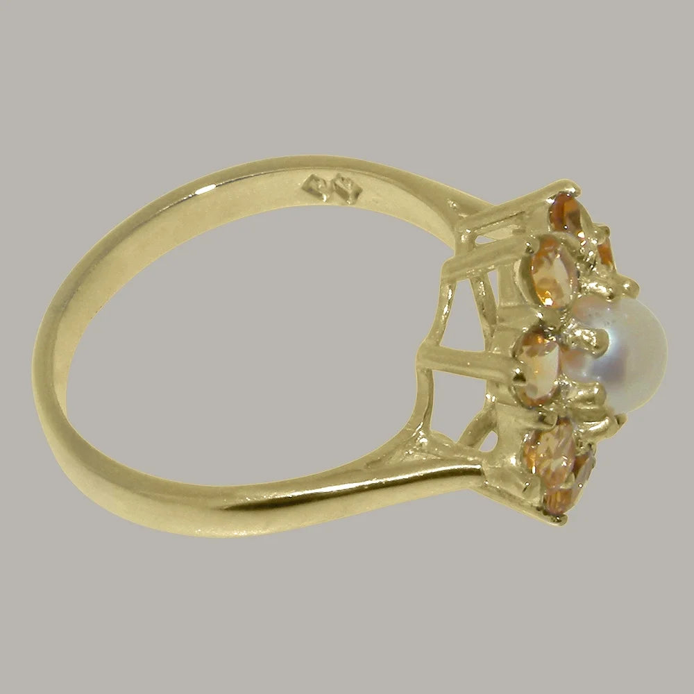 14k Yellow Gold Cultured Pearl & Citrine Womens Ring R6617