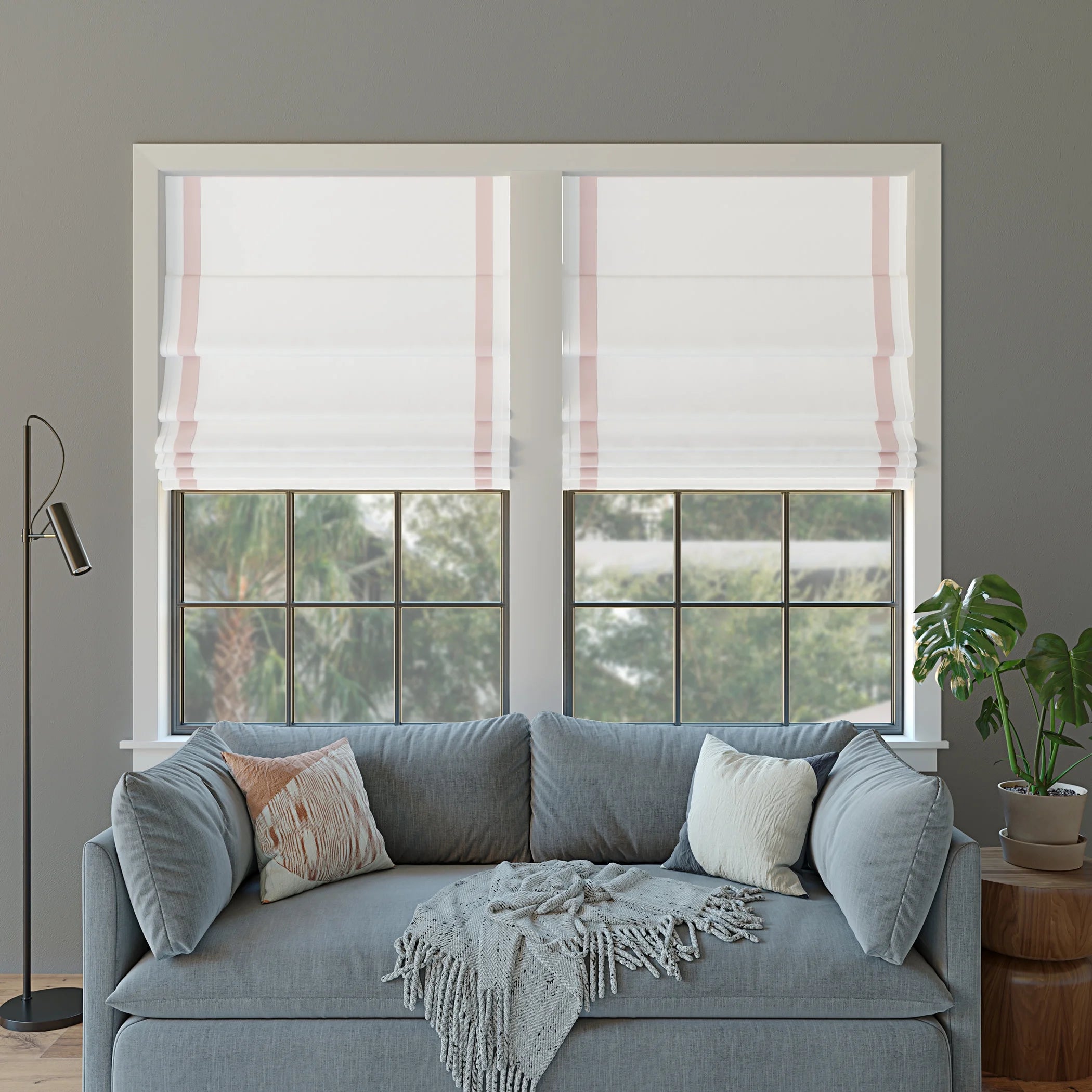 Pink Ribbon Border 100% Blackout Cordless Roman Shade, 39"x64" W64455