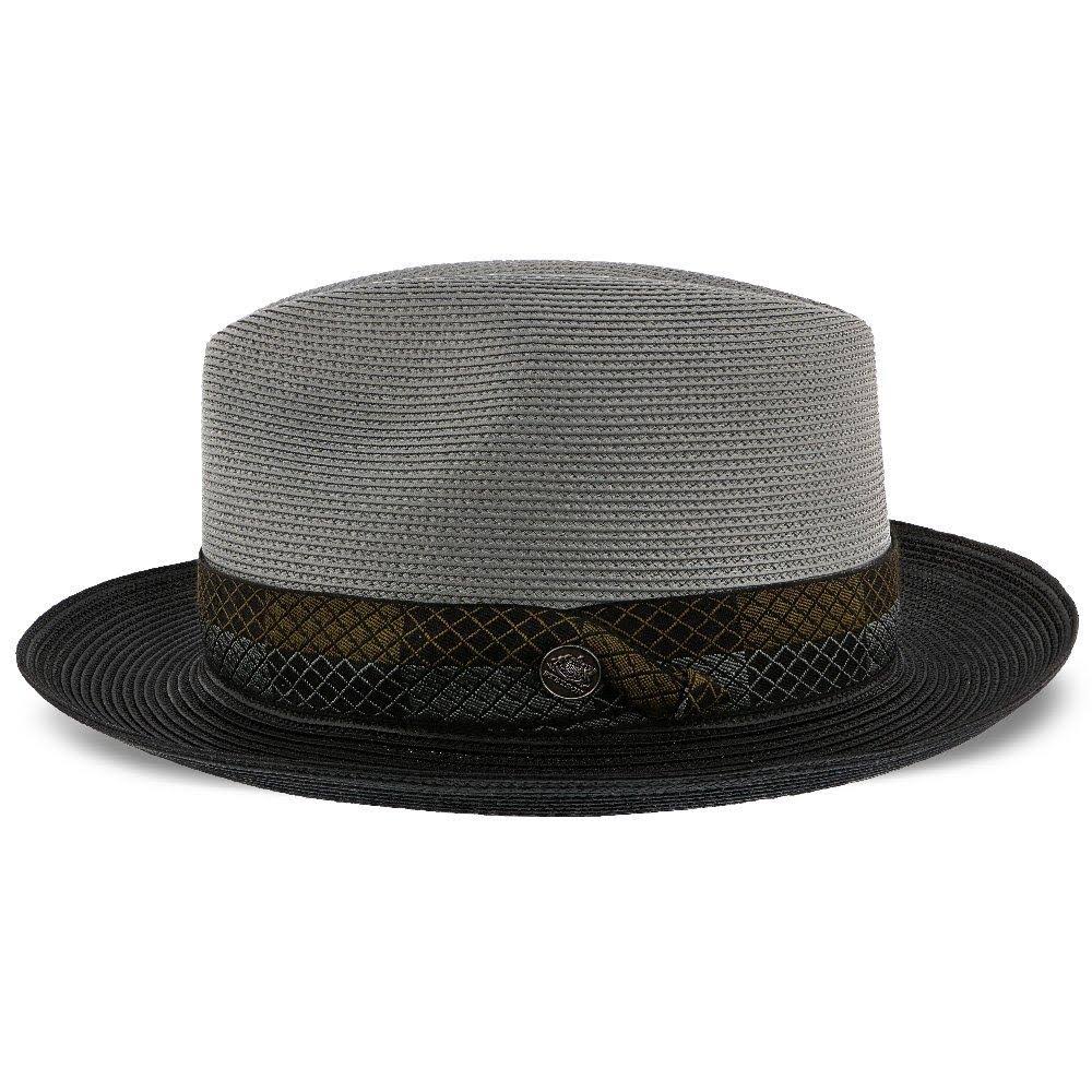 Ivory/Cognac Straw Fedora Hat P7410