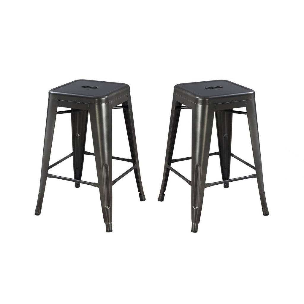 Gunmetal Grey 24-Inch Bar Stool Set of 2 E663610