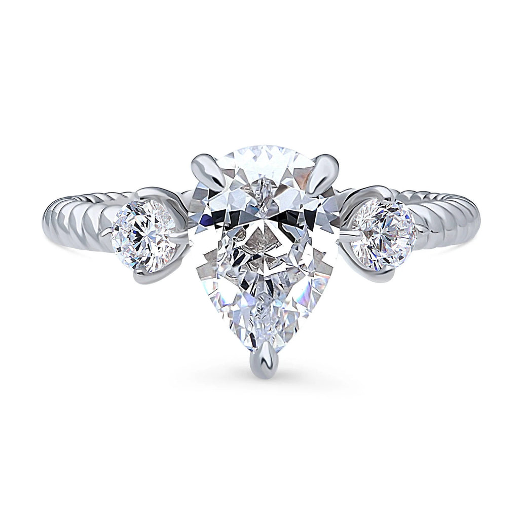 Sterling Silver Pear Cut Cubic Zirconia Woven Ring, Rhodium Plated Size 6 M6331