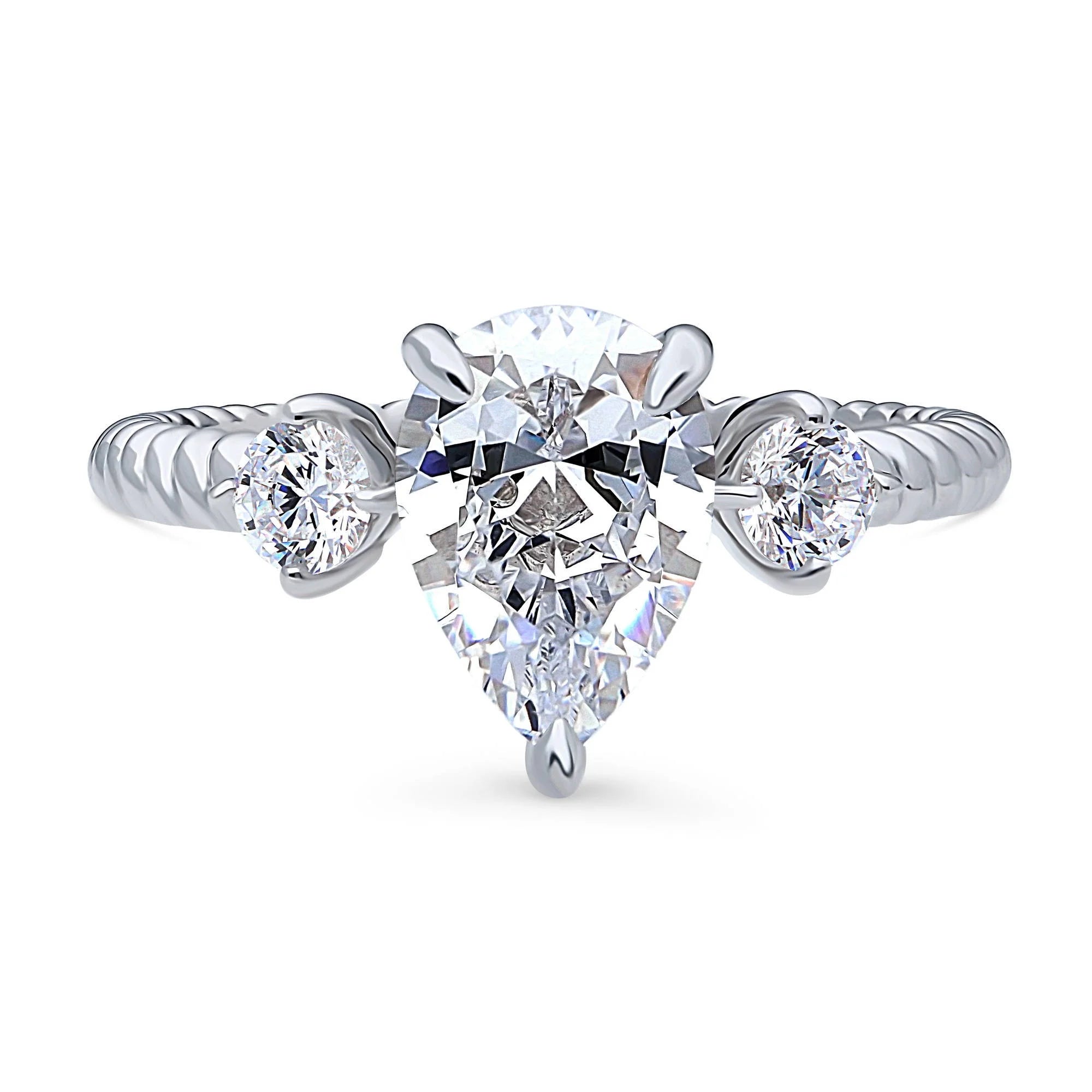 Sterling Silver Pear Cut Cubic Zirconia Woven Ring, Rhodium Plated Size 6 M6331