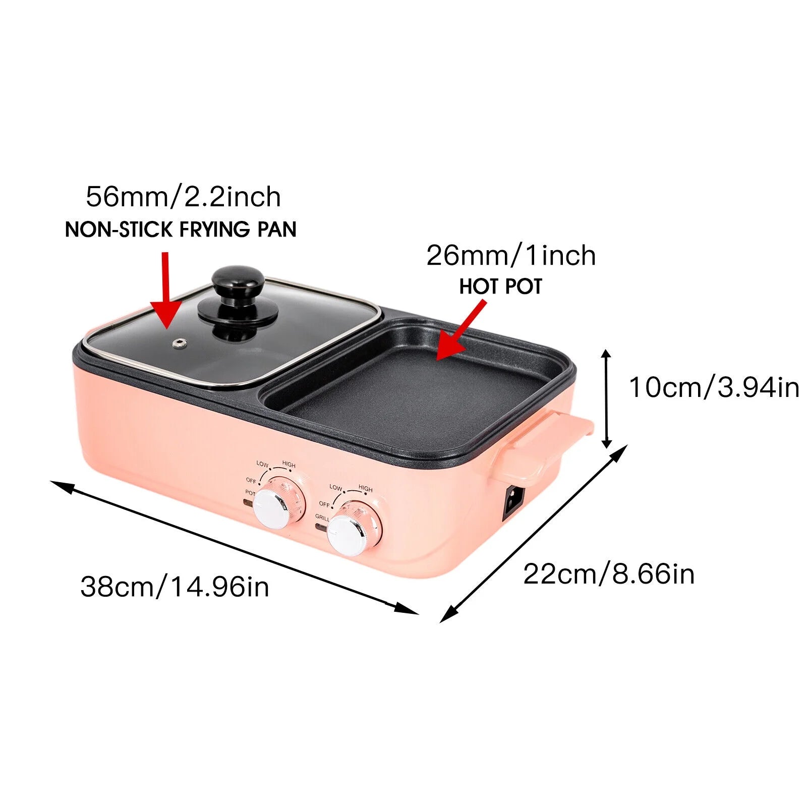 2 in 1 Portable Electric Hot Pot Barbecue Grill Non-Stick Pan N2408