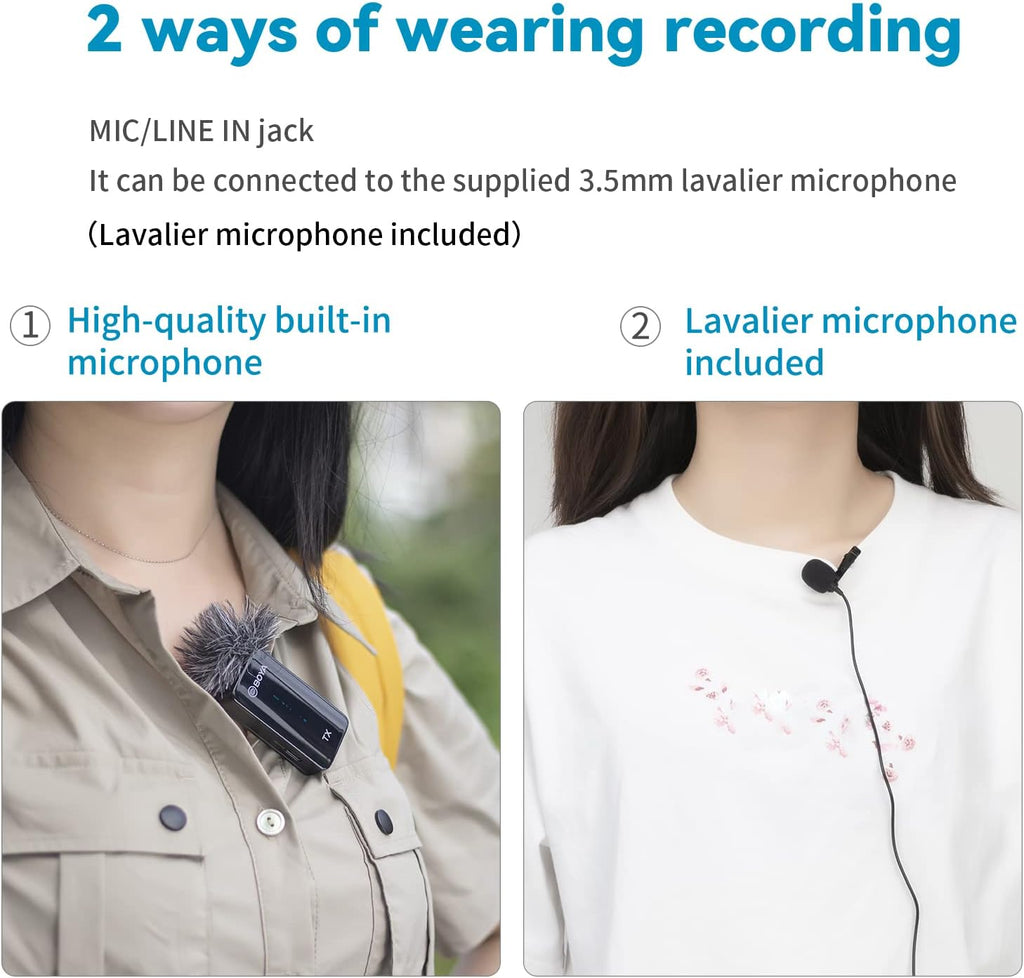 2.4GHz Wireless Dual Channel Cordless Lavalier Microphone System for Phone Camera J939