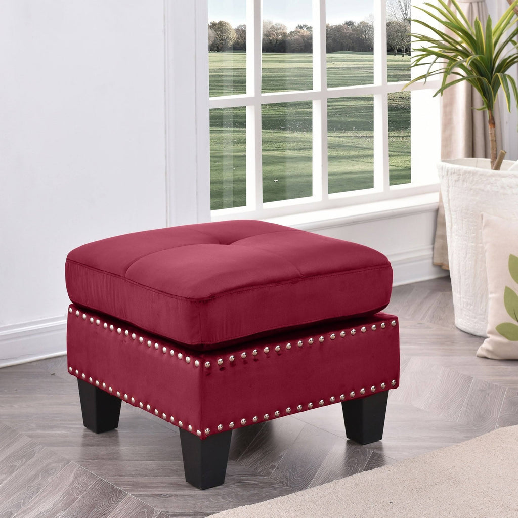 Navy Blue Tufted Velvet Ottoman I4643