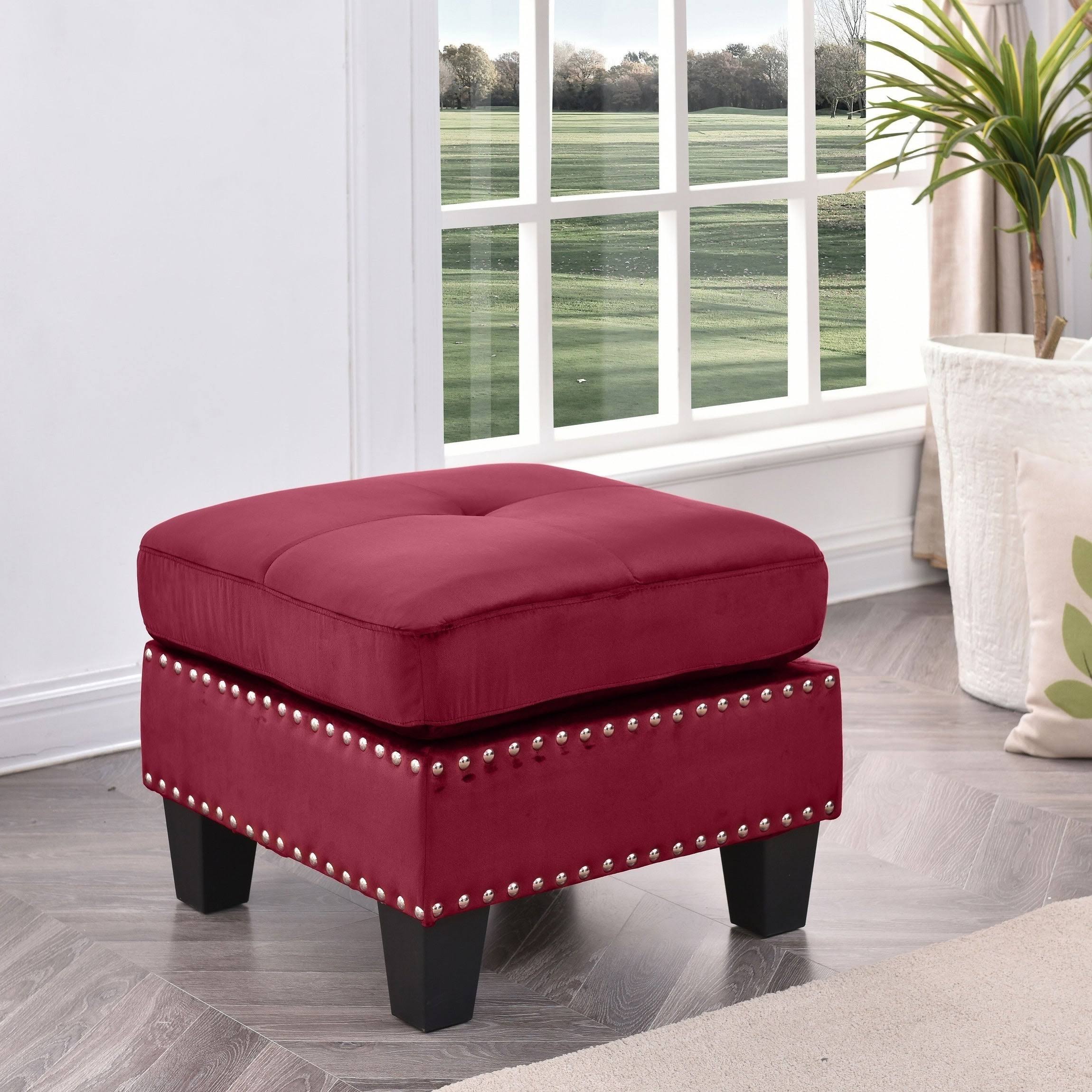 Navy Blue Tufted Velvet Ottoman I4643