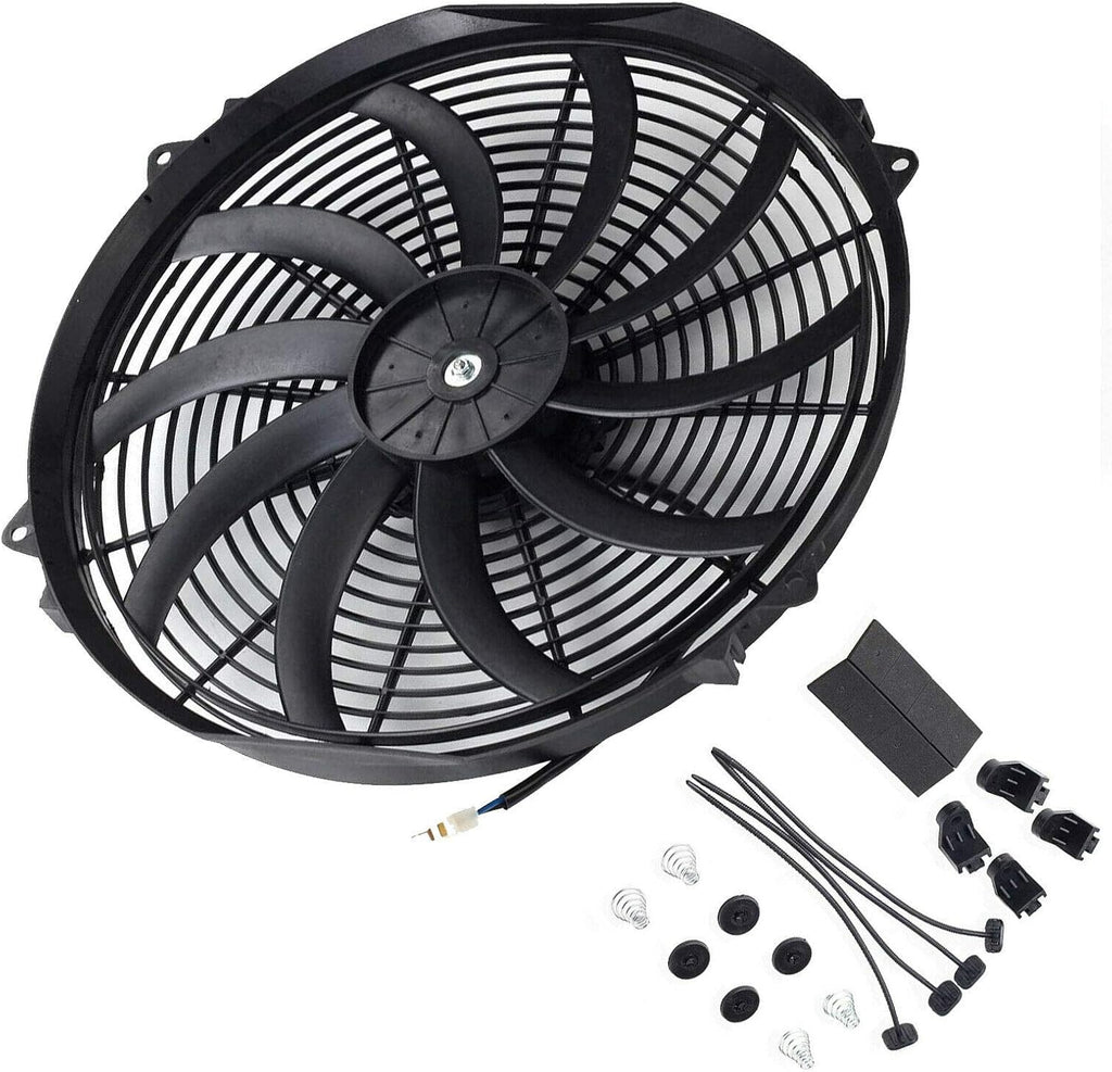 16" Slim Push Pull 12V Electric Radiator Cooling Fan with Thermostat Control Relay Wire Kit Pack of 2 A11746